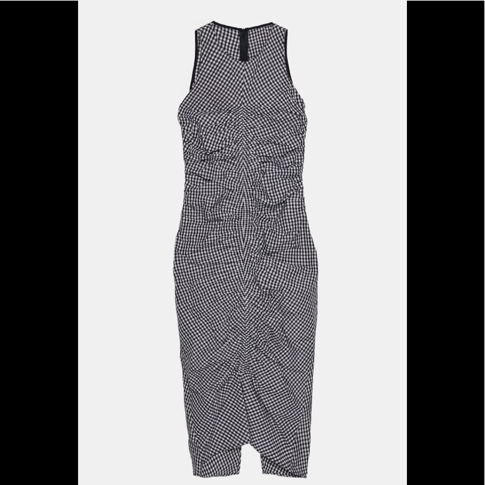 Zara Gngham Midi Dress XS Black White - Picture 8 of 9